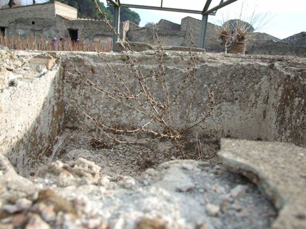 II.9.7. Garden entrance to House of Summer Triclinium.  December 2007.  Water tank on top of north fountain.