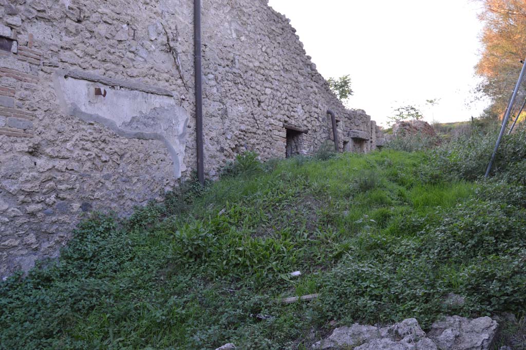 III.4.3, Pompeii, side wall. October 2017. Looking towards west wall of unnamed vicolo between III.4, and III.5, on right.
Foto Taylor Lauritsen, ERC Grant 681269 D�COR.
