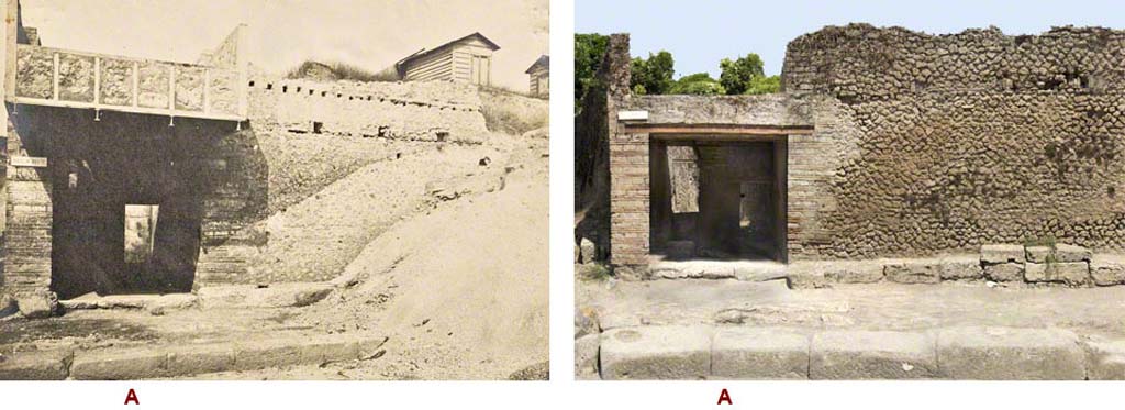 III.5.1 Pompeii, Undated photograph but must be during excavations, on left, with undated photograph of front facade, on right. 
Foto Taylor Lauritsen, ERC Grant 681269 D�COR.


