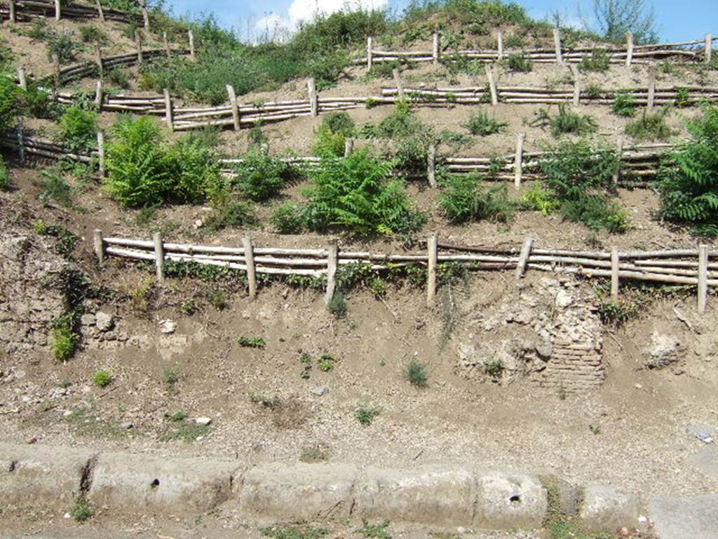 III.7.2 Pompeii. September 2005. Site of entrance doorway, on left.
Site of entrance doorway to III.7.3 on right of photo.
