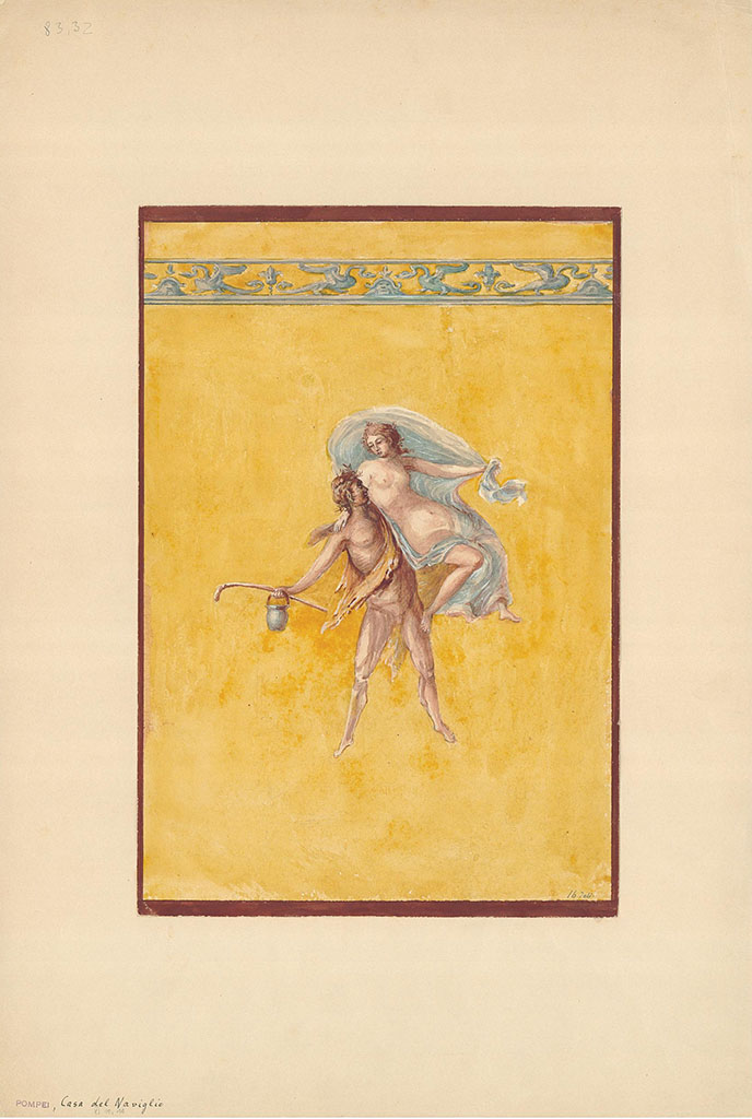 VI.10.11 Pompeii. Copy of wall painting of satyr and maenad, oecus/triclinium “n”.
DAIR 83.32. Photo © Deutsches Archäologisches Institut, Abteilung Rom, Arkiv.
See http://arachne.uni-koeln.de/item/marbilder/5022207