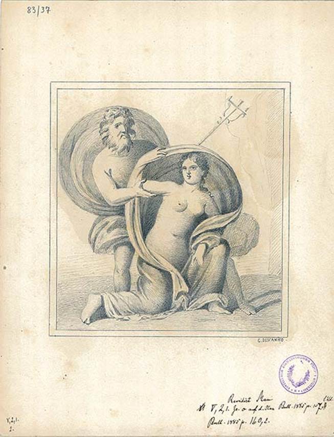 V.2.1 Pompeii. Room 8, south wall. Drawing by G. Discanno of painting of Neptune and Amymone. 
DAIR 83.37. Photo � Deutsches Arch�ologisches Institut, Abteilung Rom, Arkiv. 

