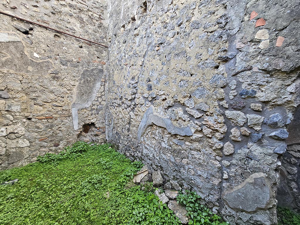 V.2.b Pompeii. November 2024. Room “d”, east wall, south-east corner and south wall. Photo courtesy of Annette Haug.
