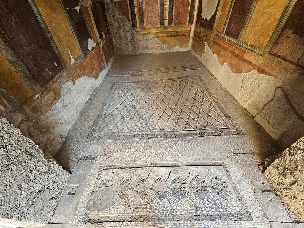 V.2.i Pompeii. November 2024. Room 20, looking south across doorway threshold and flooring. Photo courtesy of Annette Haug.