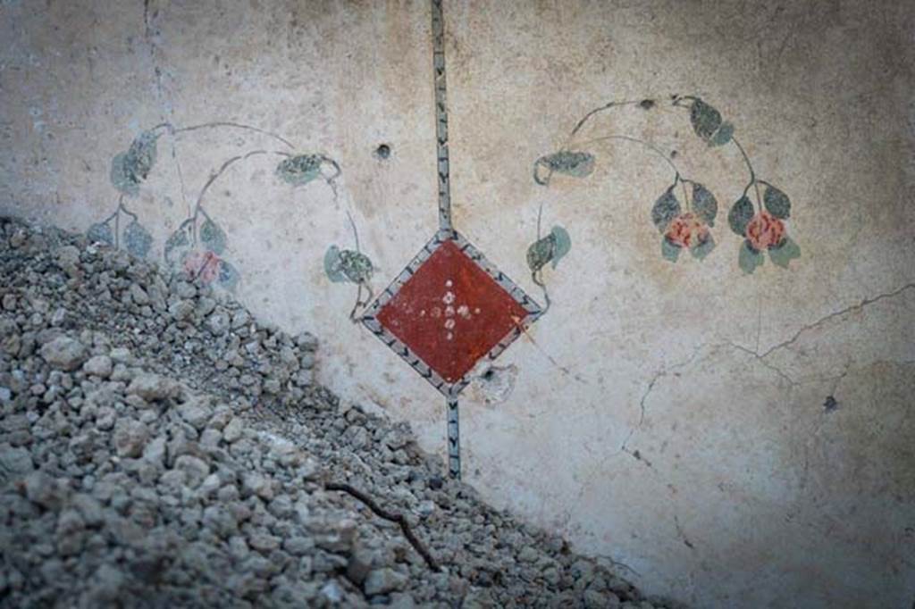 V.2.15 Pompeii. August 2018. Room A13 on south side of atrium. Floral decoration on white wall.
Photograph © Parco Archeologico di Pompei.