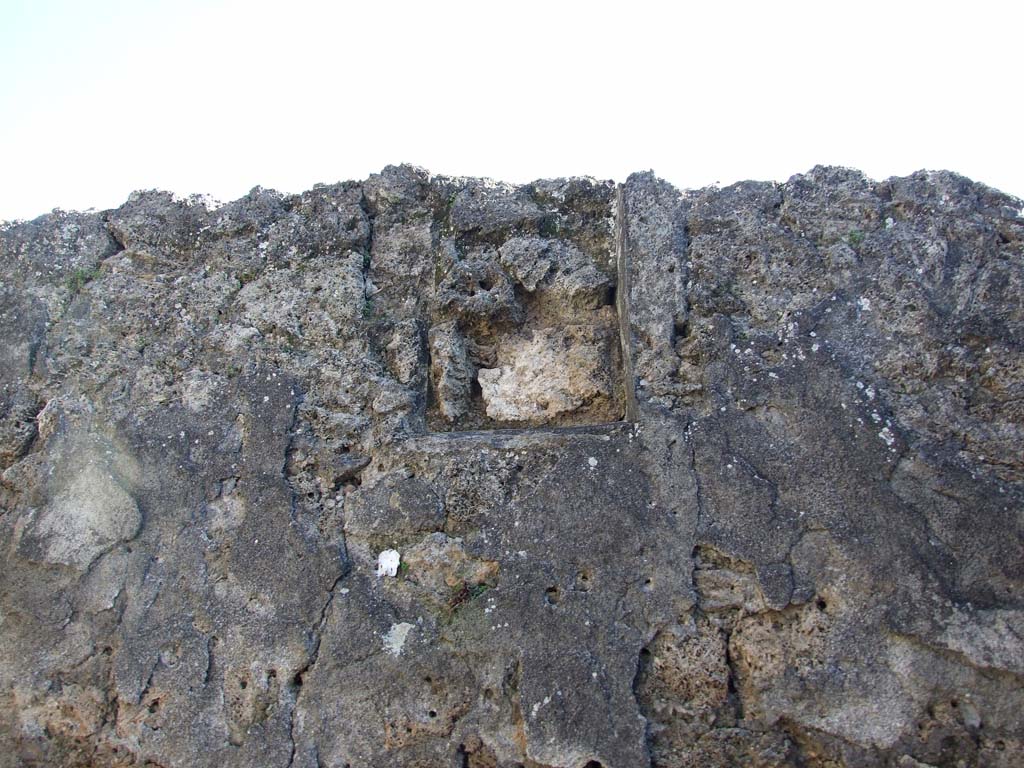 V.3.8 Pompeii. March 2009. Front room on west side of entrance corridor. 
South wall with original window blocked up when the front wall was realigned.
See Van der Poel, H. B., 1986. Corpus Topographicum Pompeianum, Part IIIA. Austin: University of Texas. (p.76)
