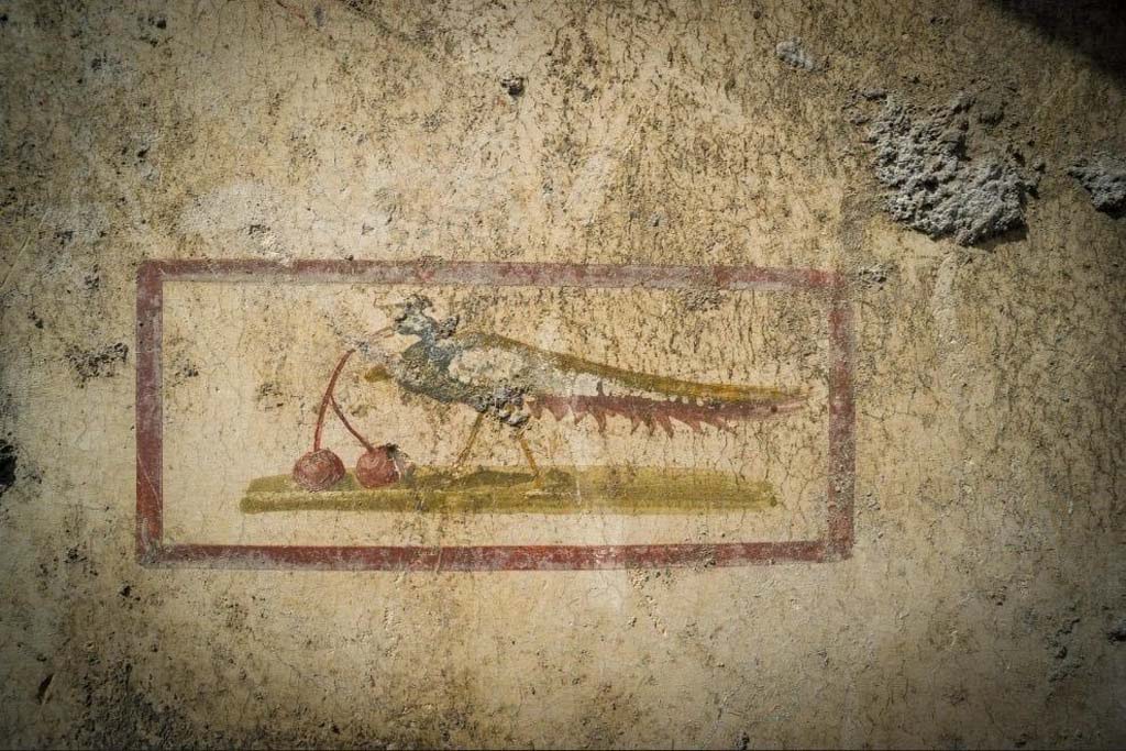 V.3 Pompeii. Casa del Giardino. October 2018. Ambiente 7. Detail of bird with cherries from the centre of the west wall.

Ambiente 7. Particolare di uccello con ciliegie dal centro della parete ovest.

Photograph © Parco Archeologico di Pompei.
