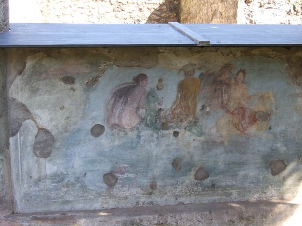 V.5.3 Pompeii. March 2009. Room 7. Peristyle. North east corner – Painting 2. Remains of Mythological Painting of Europa on the Bull.