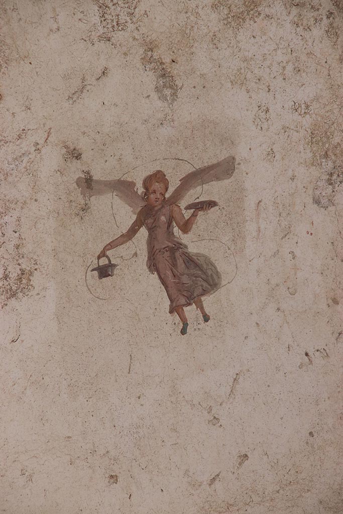 V.6.11 Pompeii. October 2024. 
Room 10, east wall, detail of painted flying figure. Photo courtesy of Klaus Heese.
