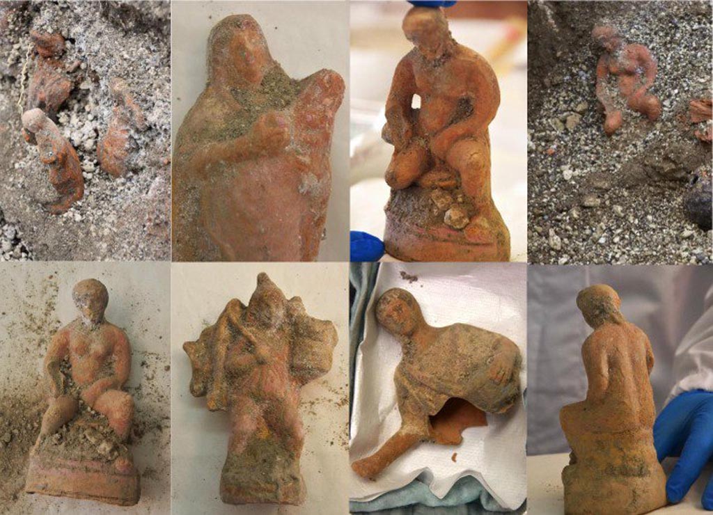 V.6.13 Pompeii. December 2023. Collage of terracotta statuettes.
V.6.13 Pompei. Dicembre 2023. Collage di statuette in terracotta.
Vedi/See E-Journal 09: 22.12.23, Scavo e restauro della Casa di Leda – Regio V, 6. Nuovi rinvenimenti, p. 5-7, fig. 14-17.
Photograph © Parco Archeologico di Pompei.
