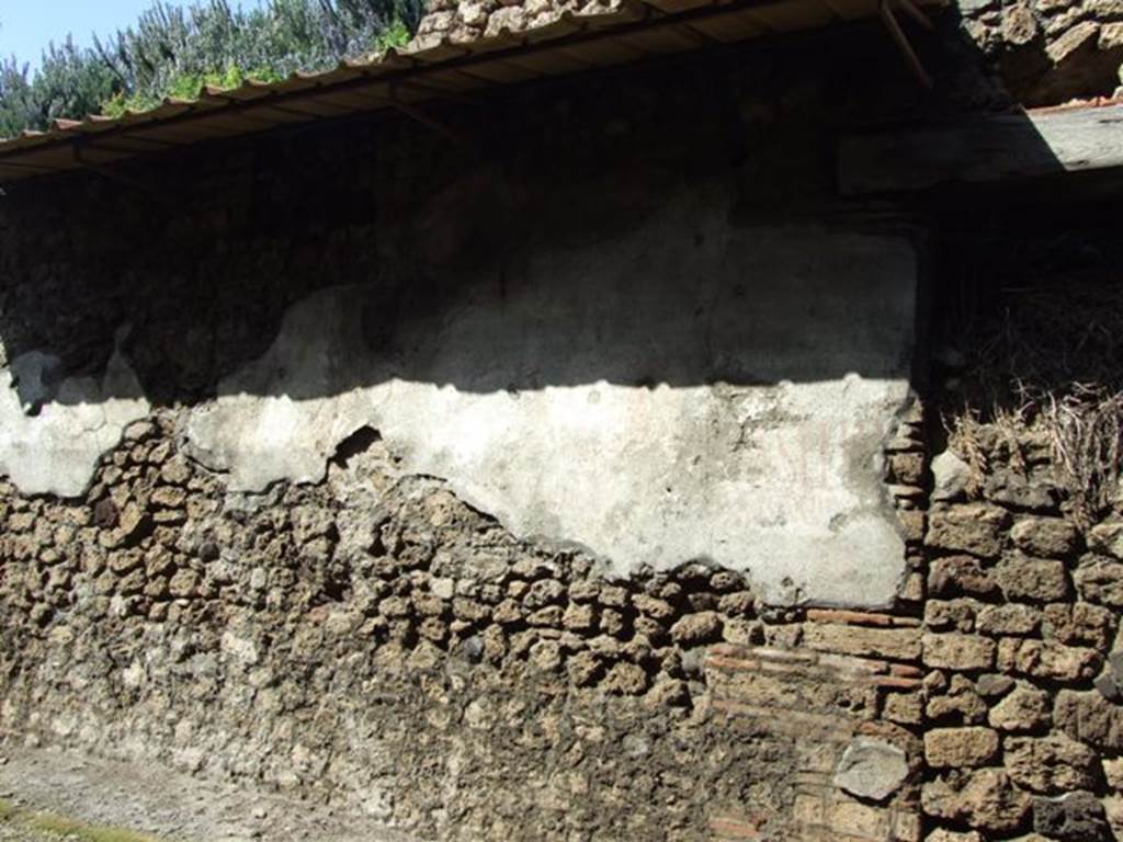 V.7.5 Pompeii. March 2009. West side of doorway, plaster on front wall.