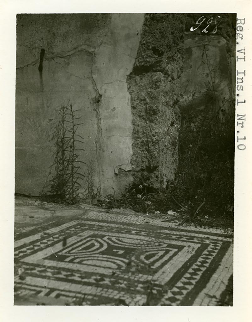 VI.1.10 Pompeii. Pre-1937-39. Room 4, detail from mosaic floor in ala on north side of atrium.  
Photo courtesy of American Academy in Rome, Photographic Archive. Warsher collection no. 928.

