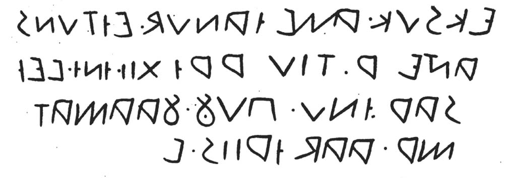 VI.2.2 Pompeii. c.1836. Drawing of remains of red painted Oscan inscription known as e�tuns on pillar between VI.2.3 and VI.2.2. 
See De Jorio, A., 1836. Guida di Pompei. Napoli: Fibrena, Tav. IV. no. 1.
