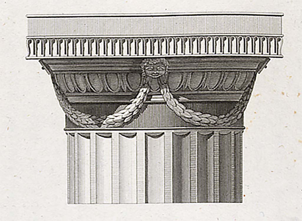 VI.2.4 Pompeii. c.1824. Drawing of a capital by Mazois, similar to above:
See Mazois, F., 1824. Les Ruines de Pompei : Second Partie. Paris : Firmin Didot, pl. 37, fig. 2.
See Laidlaw, A., and Stella M. S., 2014. The House of Sallust in Pompeii (VI.2.4): JRA 98. Portsmouth Rhode Island. P. 83, fig. 2.39.
