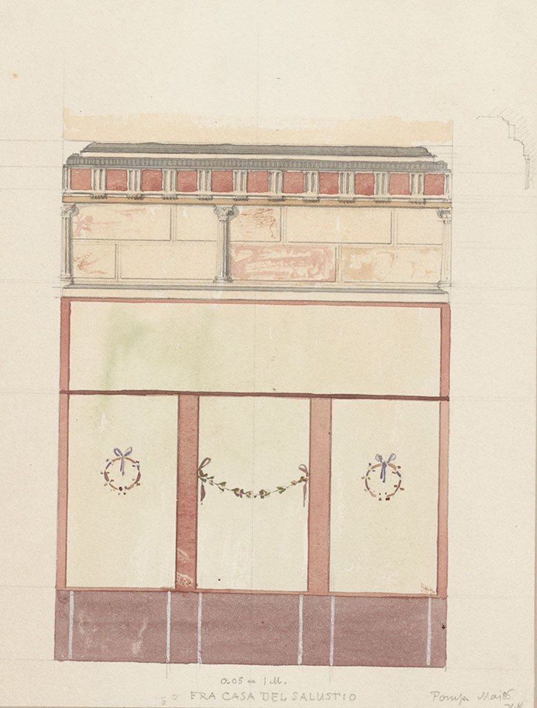 VI.2.4 Pompeii. May 1885. Painting by Otto Valdemar Koch (1852-1902) of east wall of cubiculum on south side of atrium. 
Photo � Danmarks Kunstbibliotek, inventory number ark_17621a.

