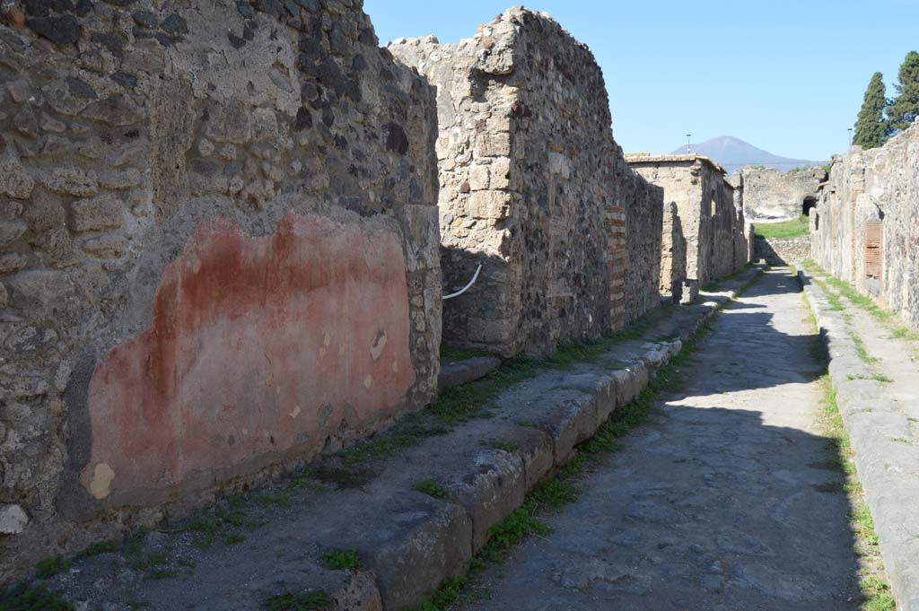 Vicolo di Modesto, October 2017. Looking north along west side near doorway to VI.2.25, with painted plaster.
Foto Taylor Lauritsen, ERC Grant 681269 D�COR.

