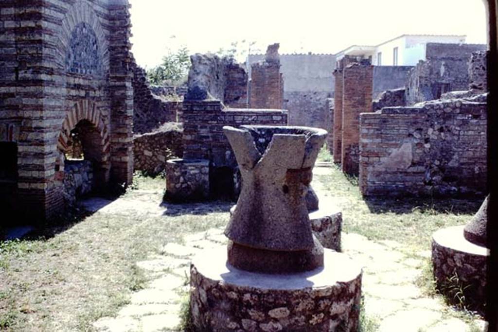 VI.3.3 Pompeii. 1968. Room 7, looking west across mill-room towards oven, doorway to room 5, and doorway to room 1, the atrium. Photo by Stanley A. Jashemski.
Source: The Wilhelmina and Stanley A. Jashemski archive in the University of Maryland Library, Special Collections (See collection page) and made available under the Creative Commons Attribution-Non Commercial License v.4. See Licence and use details.
J68f1979
