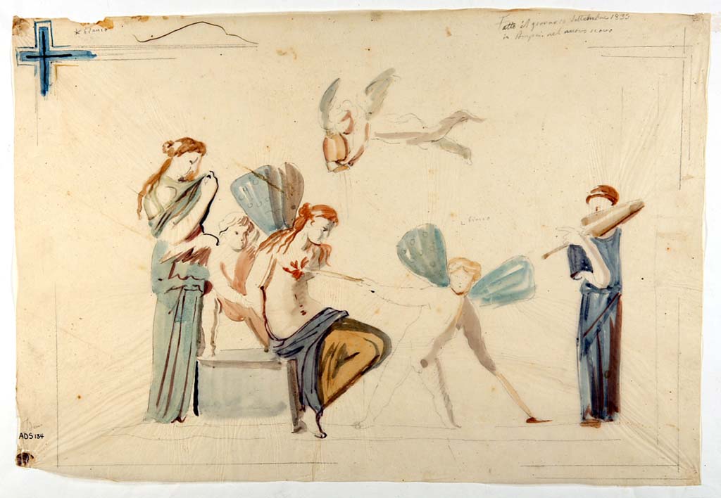 VI.5.1 and VI.5.2 Pompeii. Painting made by Giuseppe Marsigli, 10th September 1835 showing the torture of Psyche. 
According to Helbig, this painting had been destroyed, (see Helbig 854) but now in Oxford Ashmolean Museum.
Now in Naples Archaeological Museum. Inventory number ADS 134.
Photo � ICCD. http://www.catalogo.beniculturali.it
Utilizzabili alle condizioni della licenza Attribuzione - Non commerciale - Condividi allo stesso modo 2.5 Italia (CC BY-NC-SA 2.5 IT)
