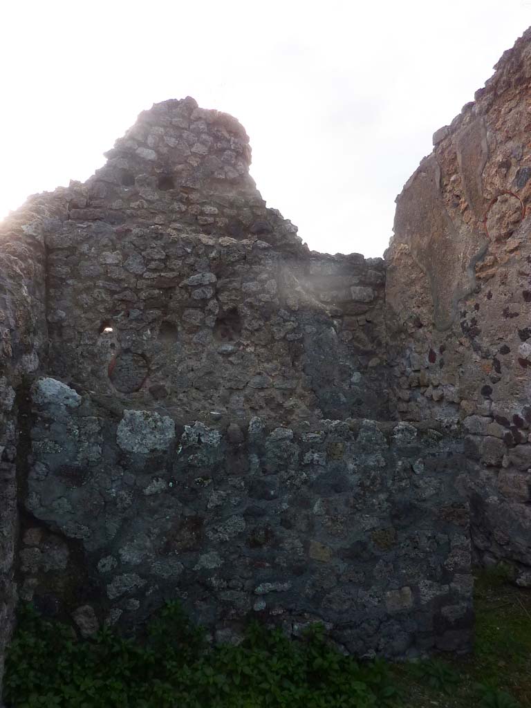 VI.5.9 Pompeii. November 2021. 
Looking towards west wall of room next to triclinium, and rear of rooms with stairs. Photo courtesy of H�l�ne Dessales.
