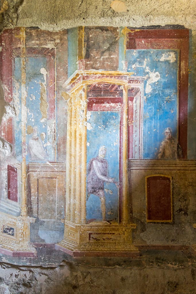 VI.7.23 Pompeii. October 2023.
Cubiculum. East wall of south alcove, central figure. Photo courtesy of Johannes Eber.