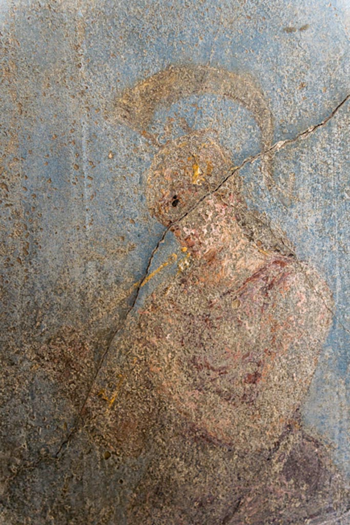VI.7.23 Pompeii. October 2023.
Cubiculum, detail of Athena from north wall at west end. Photo courtesy of Johannes Eber.