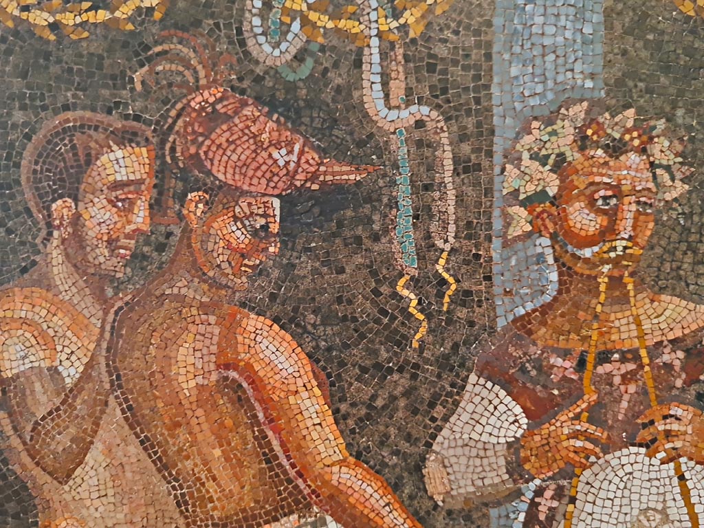 VI.8.3/5 Pompeii. September 2024. Detail of mosaic from emblema in tablinum. Photo courtesy of Giuseppe Ciaramella.

