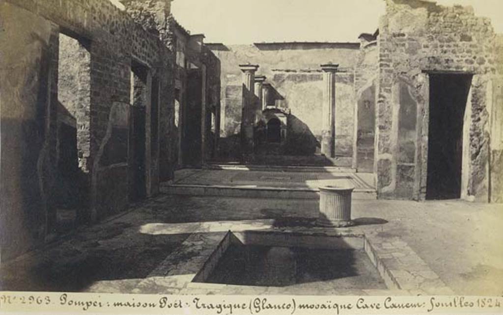VI.8.5 Pompeii. Old undated photograph by Amodio no. 2963, album dated c.1873.
Looking across impluvium in atrium, across tablinum to peristyle. Photo courtesy of Rick Bauer.
