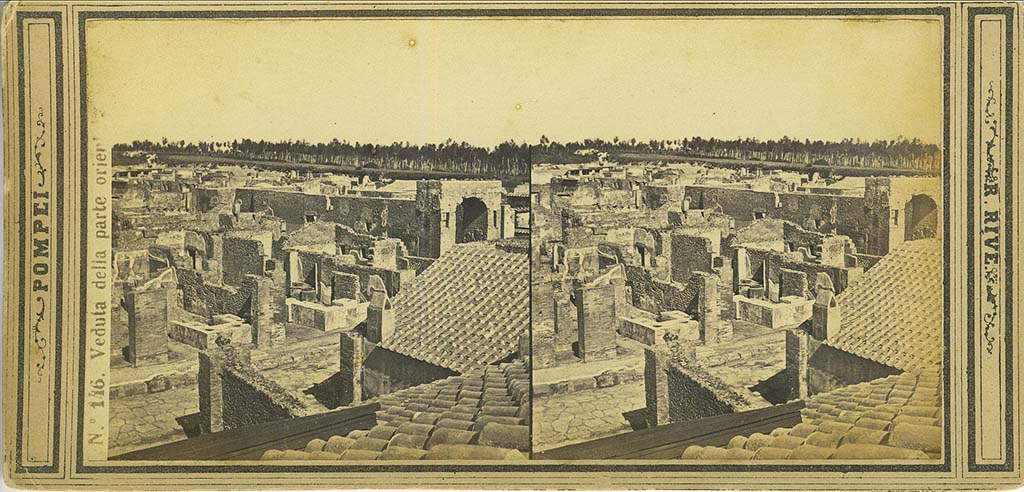 VI.8.8 Pompeii. Stereoview by R. Rive, c.1870�s. 
Looking from Forum Baths towards VI.8.8 and VI.8.9 and Arch in Via Mercurio. Photo courtesy of Rick Bauer.

