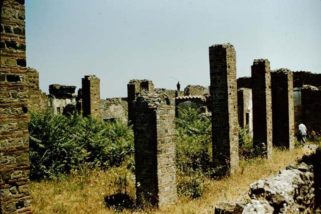 VI.8.20 Pompeii. 1957. Looking north-east across peristyle area, from near rear entrance at VI.8.2. Photo by Stanley A. Jashemski.
Source: The Wilhelmina and Stanley A. Jashemski archive in the University of Maryland Library, Special Collections (See collection page) and made available under the Creative Commons Attribution-Non Commercial License v.4. See Licence and use details.
J57f0159
