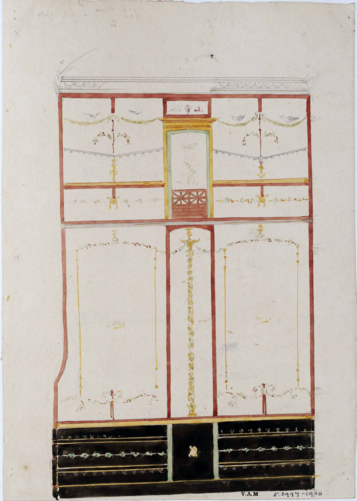 VI.8.24 Pompeii. c.1840.
Painting by James William Wild (1814-1892) of east wall in cubiculum on south side of entrance corridor.
Photo © Victoria and Albert Museum, inventory number E.3997-1938.
