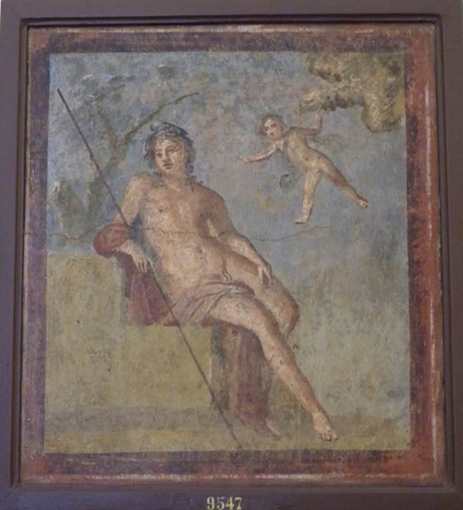 VI.9.2 Pompeii. 22nd September 1829. Room 12, east wall of cubiculum on south side of atrium. Wall painting of a cupid leading Zeus� eagle to Ganymede. Now in Naples Archaeological Museum. Inventory number 9547. See Helbig, W., 1868. Wandgem�lde der vom Vesuv versch�tteten St�dte Campaniens. Leipzig: Breitkopf und H�rtel. (154).
