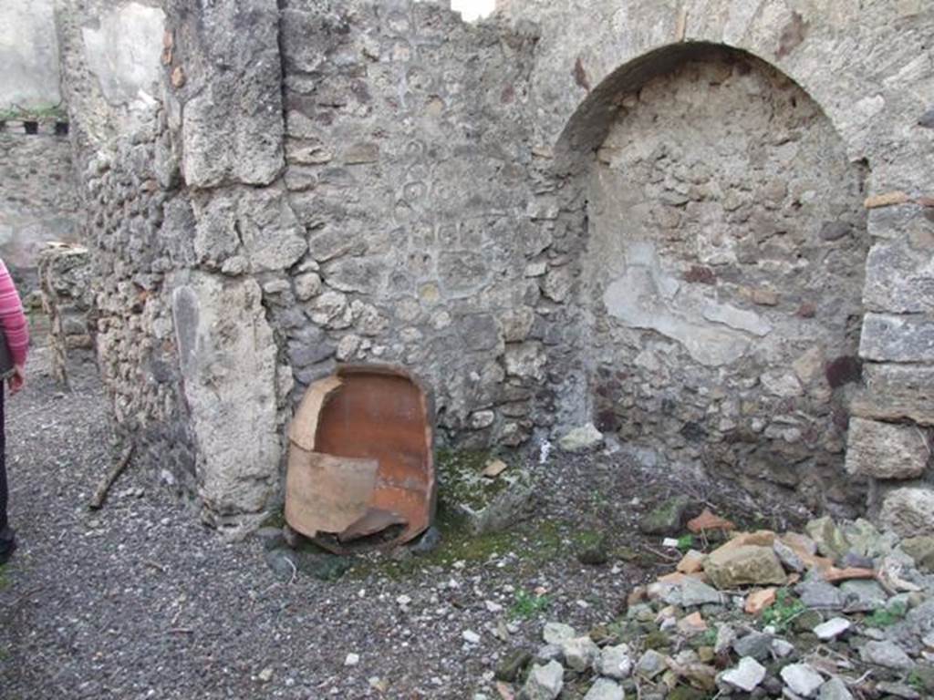 VI.9.2 Pompeii. December 2007. Room 38. Kitchen. West wall with recess.