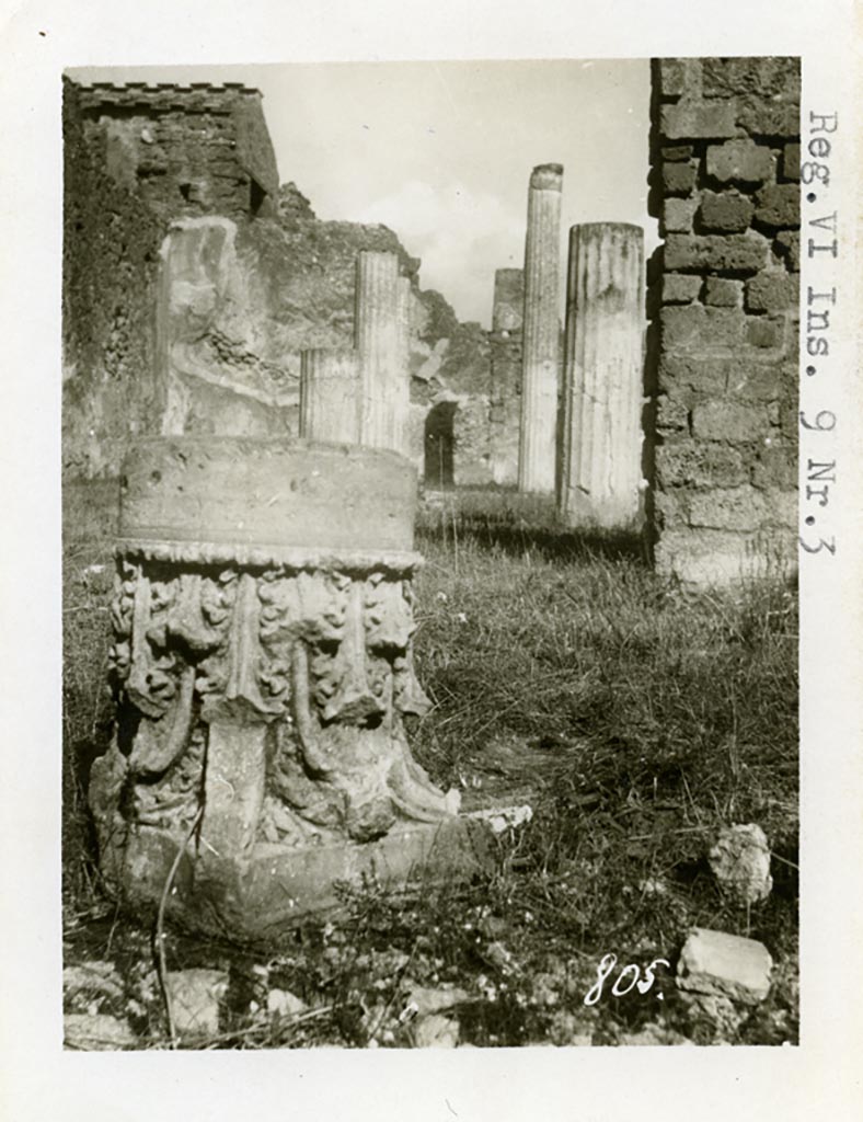 VI.9.3 Pompeii. Remains of capital.
Pre-1937-39. Photo courtesy of American Academy in Rome, Photographic Archive. Warsher collection no. 805.