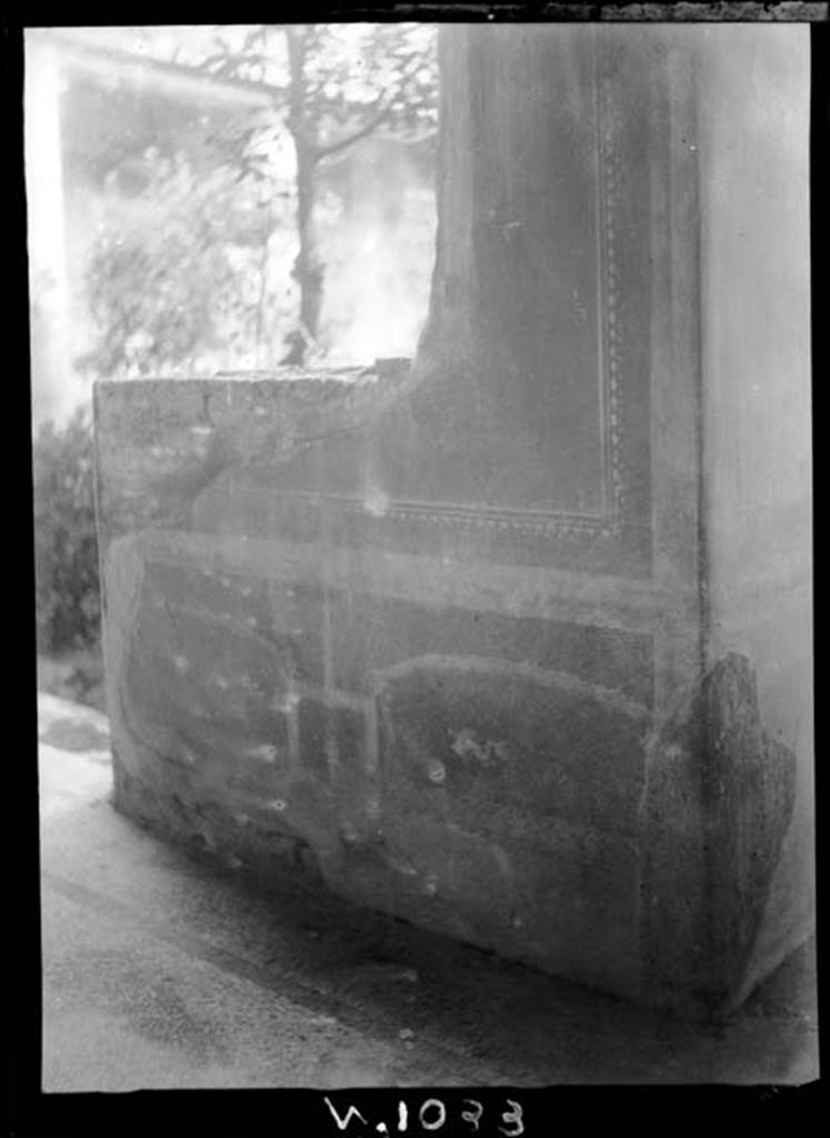 230553 Bestand-D-DAI-ROM-W.1033.jpg
VI.9.6 Pompeii. W.1033. Looking north-east at pilaster in south-west corner of peristyle.
One of the paintings of the slaughter of the Niobids would have been seen on the reverse side of this pilaster.
Photo by Tatiana Warscher. With kind permission of DAI Rome, whose copyright it remains.
See http://arachne.uni-koeln.de/item/marbilderbestand/230553