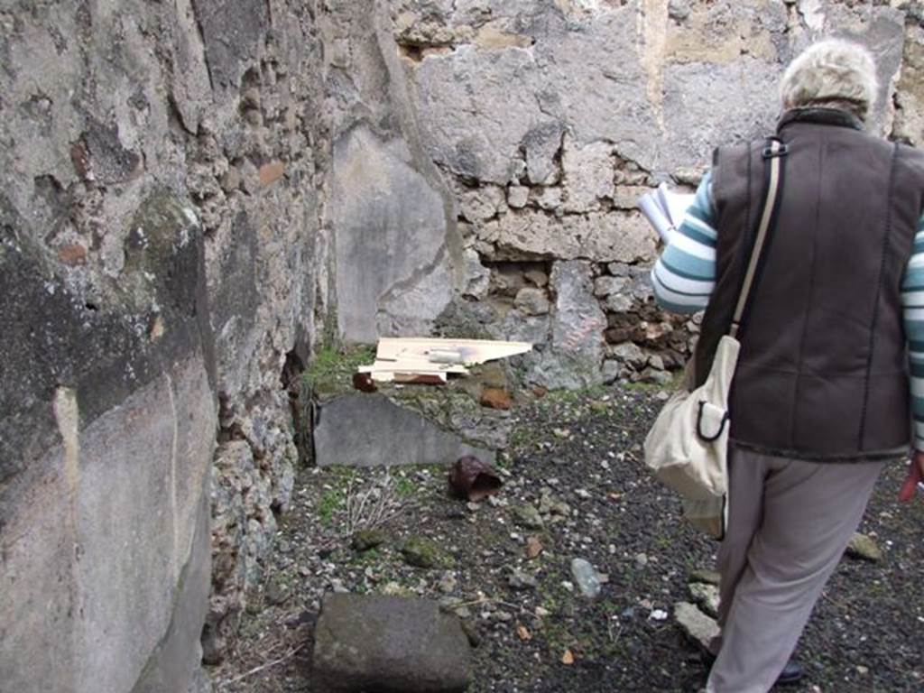 VI.10.2 Pompeii. March 2009. Remains of structure in north-west corner in oecus on north side of atrium.