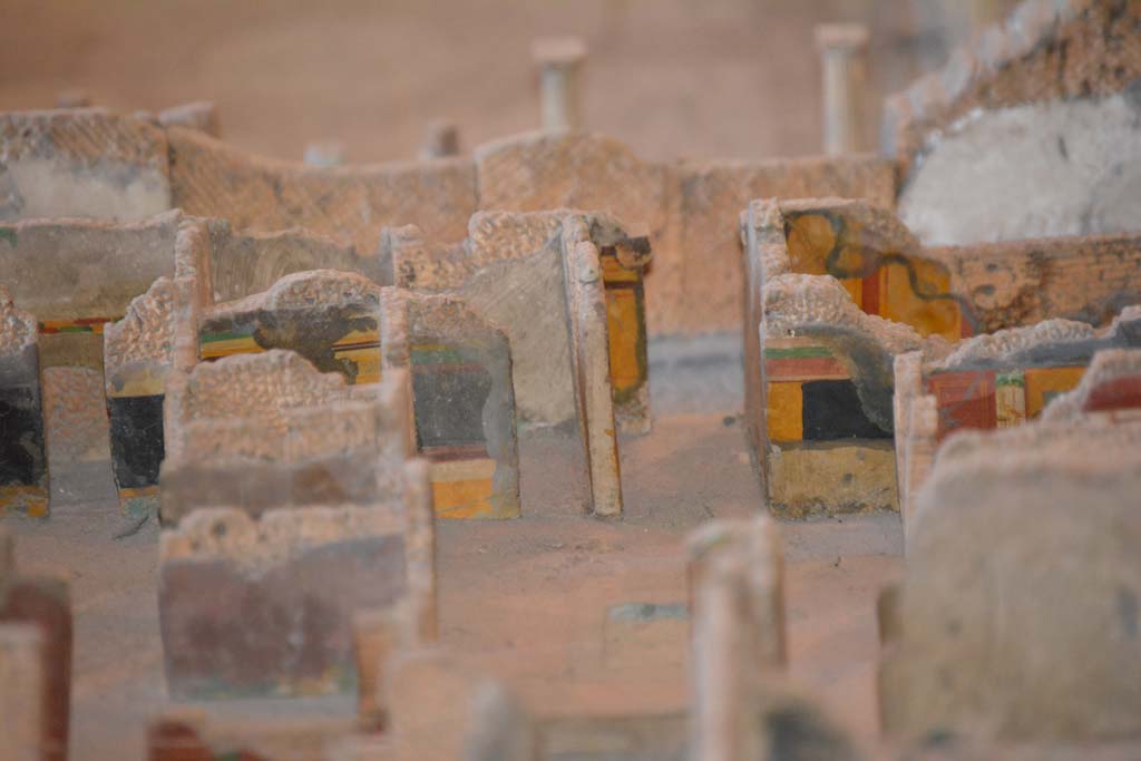 VI.11.9/10 Pompeii. July 2017. Looking south across atrium 3, of VI.11.9, towards entrance doorway, in centre.
Continuing to the right is the south-west corner of the atrium. 
From cork model in Naples Archaeological Museum.
Foto Annette Haug, ERC Grant 681269 D�COR.
