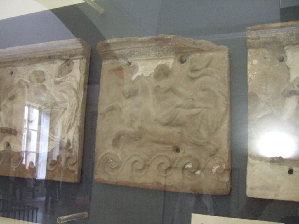 VI.12.2 Pompeii. Terracotta facing with Nereid on a sea horse. Found in first peristyle.  Now in Naples Archaeological Museum.  Inventory number 21517.