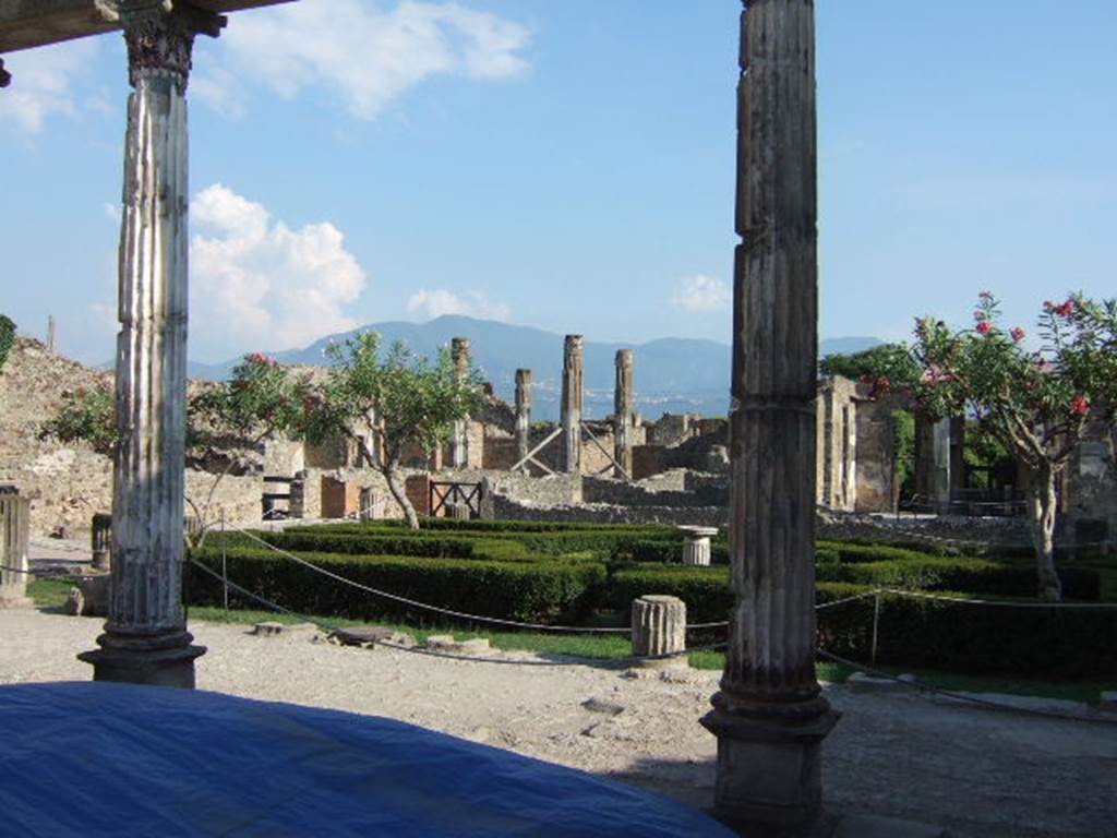 VI.12.2 Pompeii. September 2005. Looking south-east from exedra, across first peristyle garden towards VI.12.5. 
