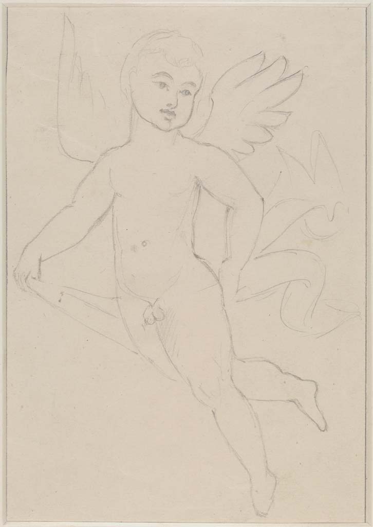 VI.14.20 Pompeii. Undated sketch/drawing of cupid by Sydney Vacher. 
(Note: this may or may not have come from the same room 13, as the above one, or not even from this house !)
Photo � Victoria and Albert Museum, inventory number E.4416-1910.
