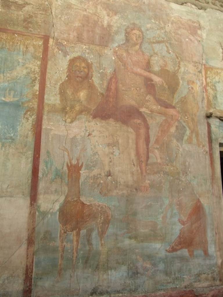 VI.14.20 Pompeii. March 2009. Room 18, Orpheus and the animals on west wall of garden area.