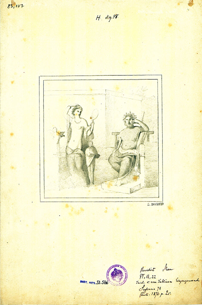 VI.14.22 Pompeii. Room 15, drawing by G. Discanno, of painting from west wall of triclinium.
DAIR 83.107. Photo © Deutsches Archäologisches Institut, Abteilung Rom, Arkiv.