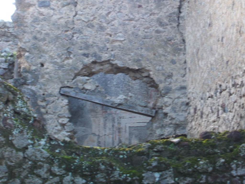 VI.14.26 Pompeii. December 2004. Looking over wall in rear room, showing doorway in VI.14.25 near collapse � repaired by May 2005
