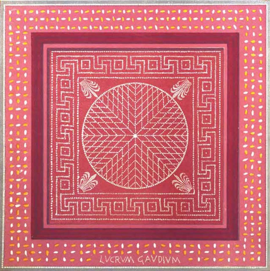 VI.14.39 Pompeii. 1878. Drawing of Lucrum Gaudium impluvium mosaic. See Presuhn E., 1878. Pompeji: Die Neuesten Ausgrabungen  von 1874 bis 1878. Leipzig: Weigel. (V, plate V).