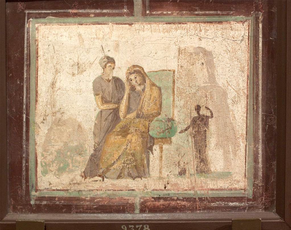 VI.14.42 Pompeii.  Room on south side (right) from tablinum. Wall painting of Phaedra and wet nurse or two women in conversation. Now in Naples Archaeological Museum.  Inventory number 9378. See Helbig, W., 1868. Wandgem�lde der vom Vesuv versch�tteten St�dte Campaniens. Leipzig: Breitkopf und H�rtel. (1433 described as Woman and ladies maid).
See Schefold, K., 1957. Die W�nde Pompejis. Berlin: De Gruyter. (p. 138).
