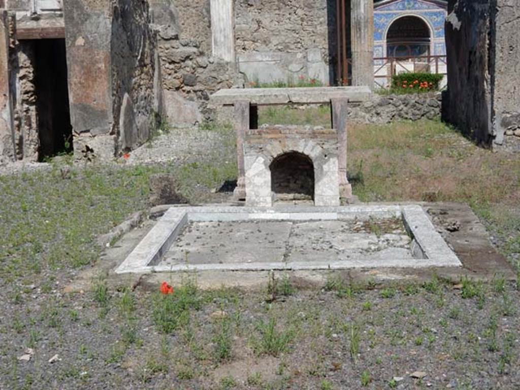 VI.14.43 Pompeii. May 2015. Looking east across impluvium in atrium. 
Photo courtesy of Buzz Ferebee.
