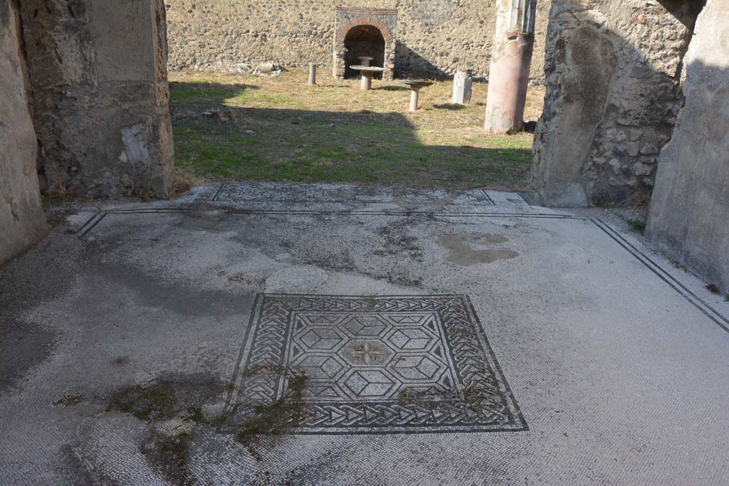 VI 15 5 Pompeii. October 2019. Tablinum 7, looking west across mosaic floor with emblema in centre.
Foto Annette Haug, ERC Grant 681269 D�COR.
