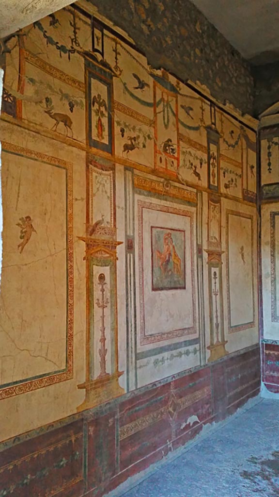 VI.15.8 Pompeii. December 2019.
Looking east along north wall of oecus. Photo courtesy of Giuseppe Ciaramella.