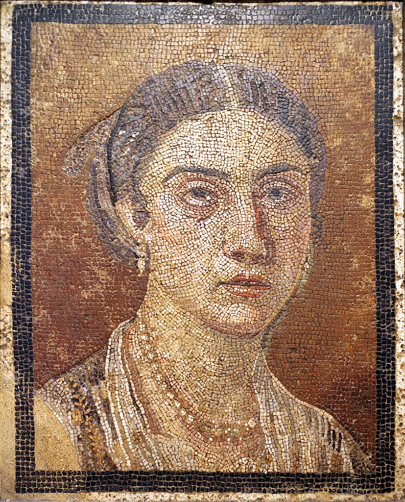 VI.15.14 Pompeii. Mosaic emblema of female portrait. Photo courtesy of Giuseppe Ciaramella. December 2019.
Now in Naples Archaeological Museum, inventory number 124666. 

