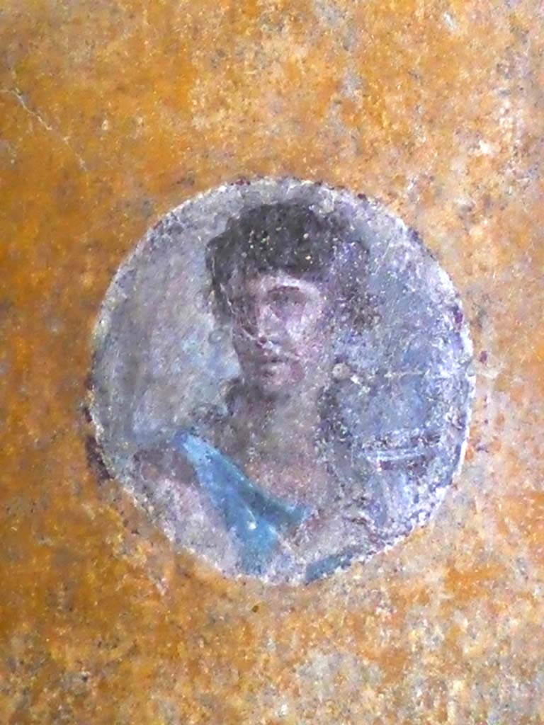 VI.16.7 Pompeii. September 2015. Room R, painted medallion from south end of the west wall.
Foto Annette Haug, ERC Grant 681269 D�COR.
