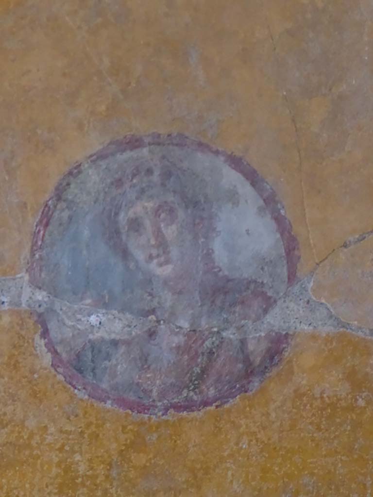 VI.16.7 Pompeii. September 2015. Room R, painted medallion from north end of the west wall.
Foto Annette Haug, ERC Grant 681269 D�COR.
